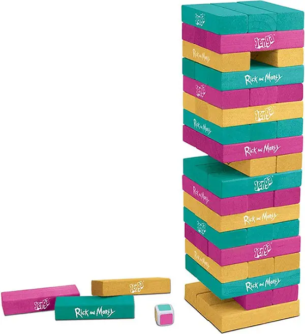 Jenga: Rick and Morty Featuring Artwork Cartoon Network Rick & Morty Characters and More from Rick and Morty Show Classic Jenga Game of Wooden Blocks 