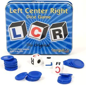 Left Center Right Family Dice Game in a Tube Aka LRC CLR CRL RCL RLC Color LCR 